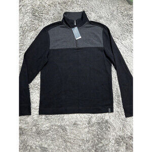 Perry Ellis Mesh Quarter-Zip Rib-Knit Sweatshirt In Black And Gray Size M